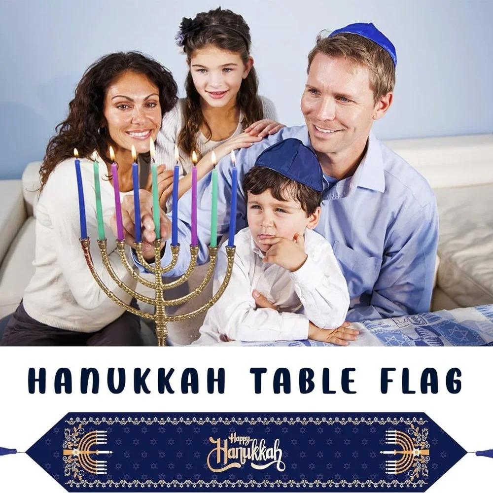 2 Pack Hanukkah Table Runner -12 x71 Jewish Chanukah Table Decoration with Tasse